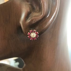 Delicate Garnet Clear Crystal Round Stud Earrings